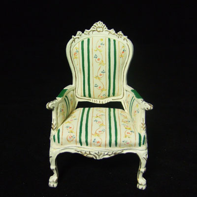 8036-03,1" Scale White and Green Stripe Armchair Hand-painted - Click Image to Close